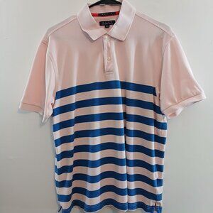 Arturo Calle Mens Polo Shirt Pink & Blue Striped Size Large Short Sleeve